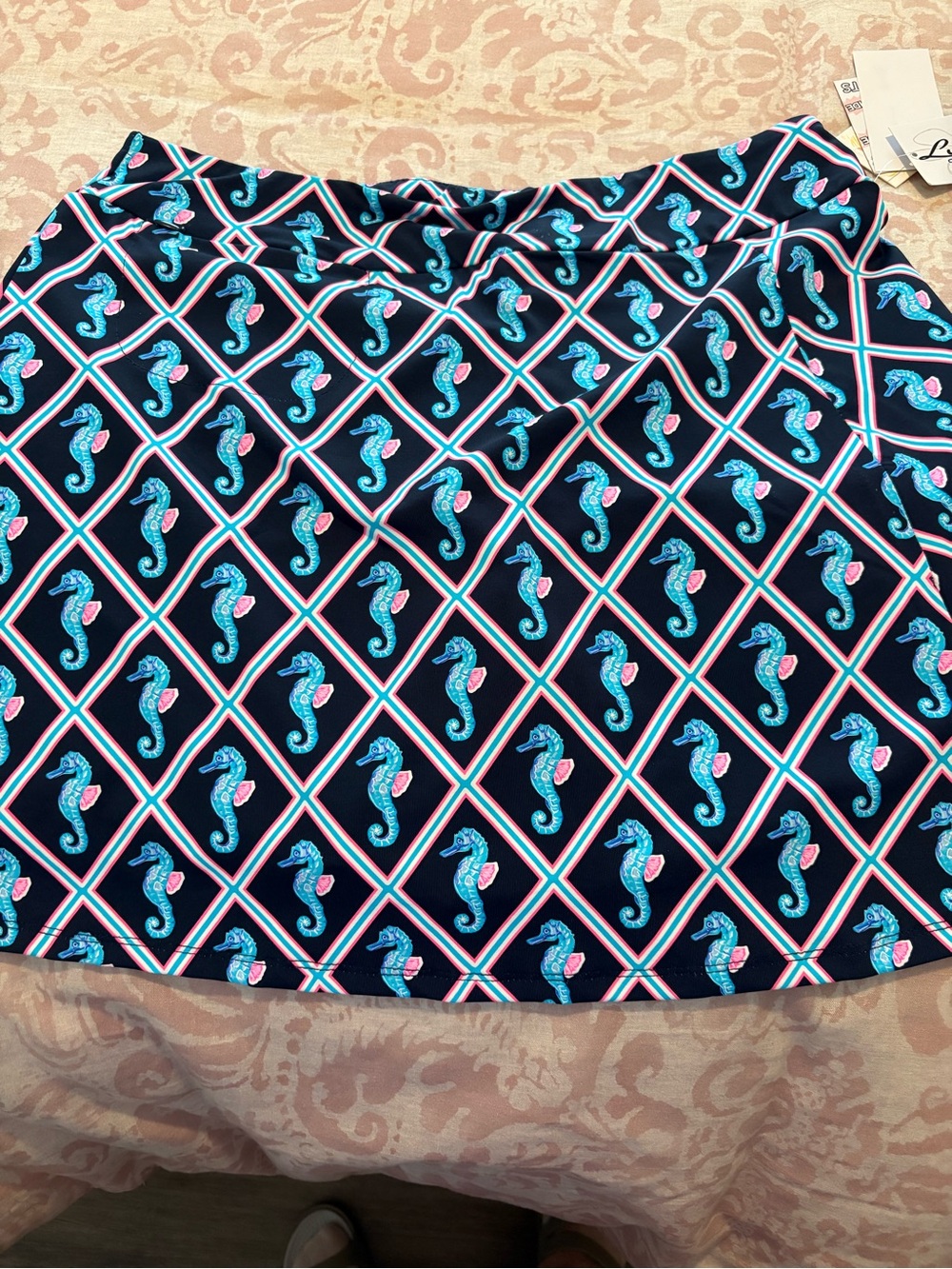 Lulu-B Navy with Turquoise & Pink Seahorse Print Skort Size Medium